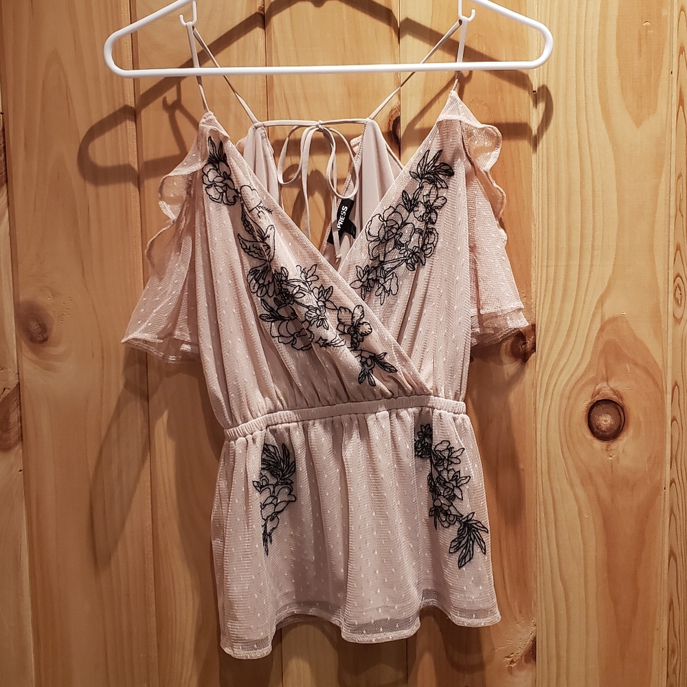 Express Cream Lace Cold Shoulder Top